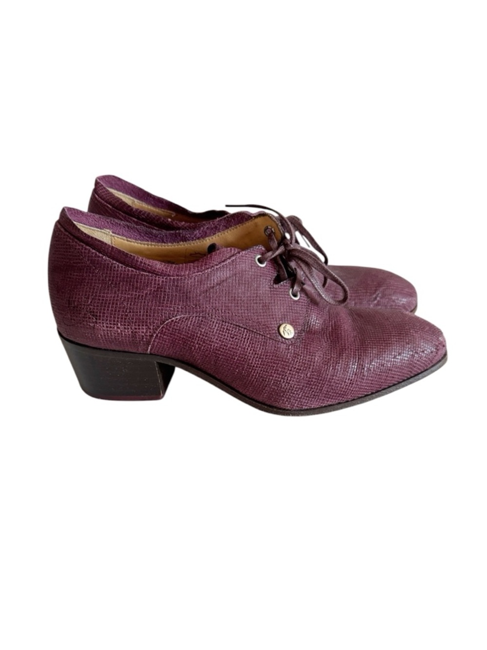 John Fluevog Passage Patuxai Purple Simple Stacked Heel Lace-up Shoes size 6